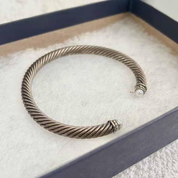 David Yurman Cable Classics Bracelet in Sterling Silver Pearls  Diamond - Picture 4 of 6